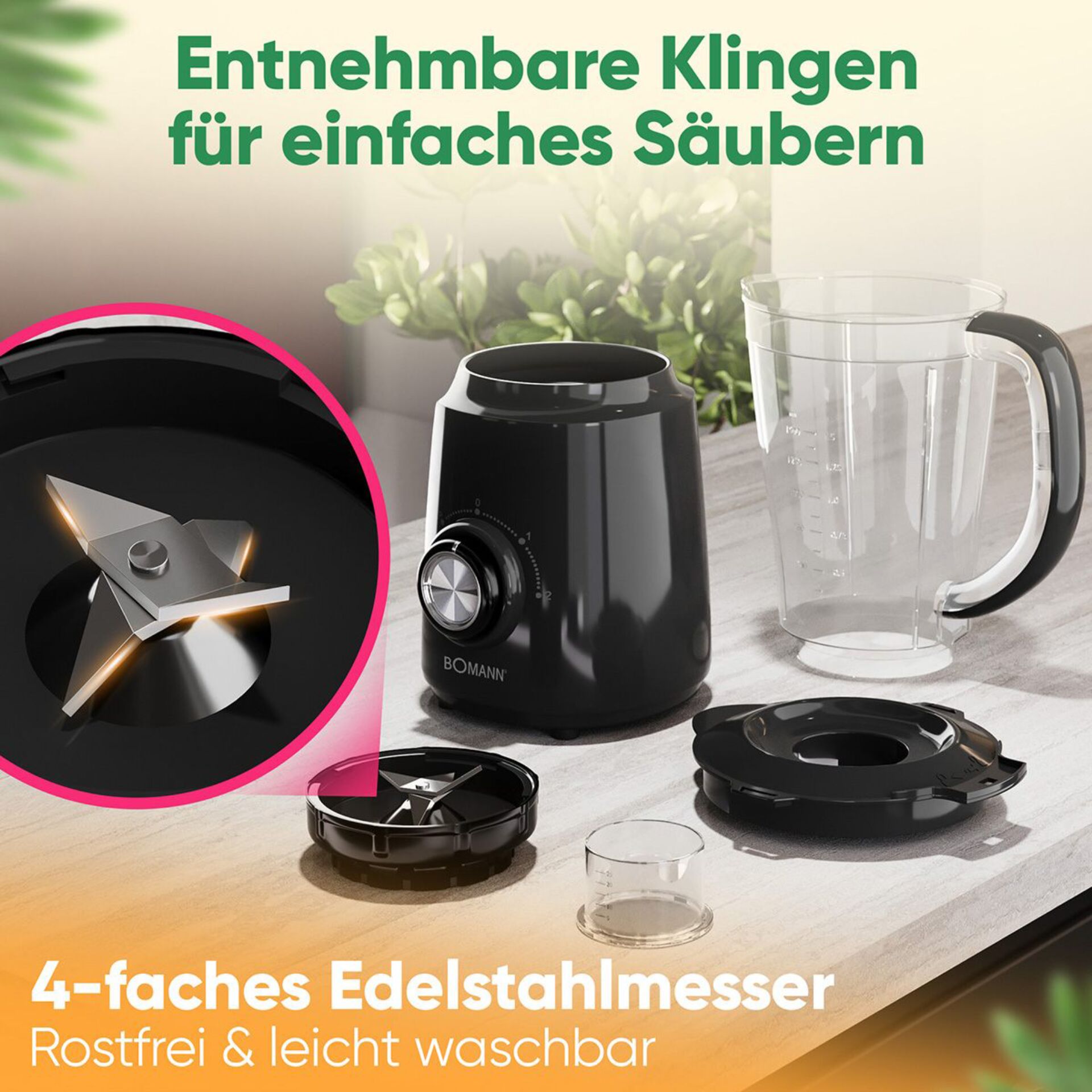 Mixer, Blender, Edelstahlmesser, 4-fach, rostfrei