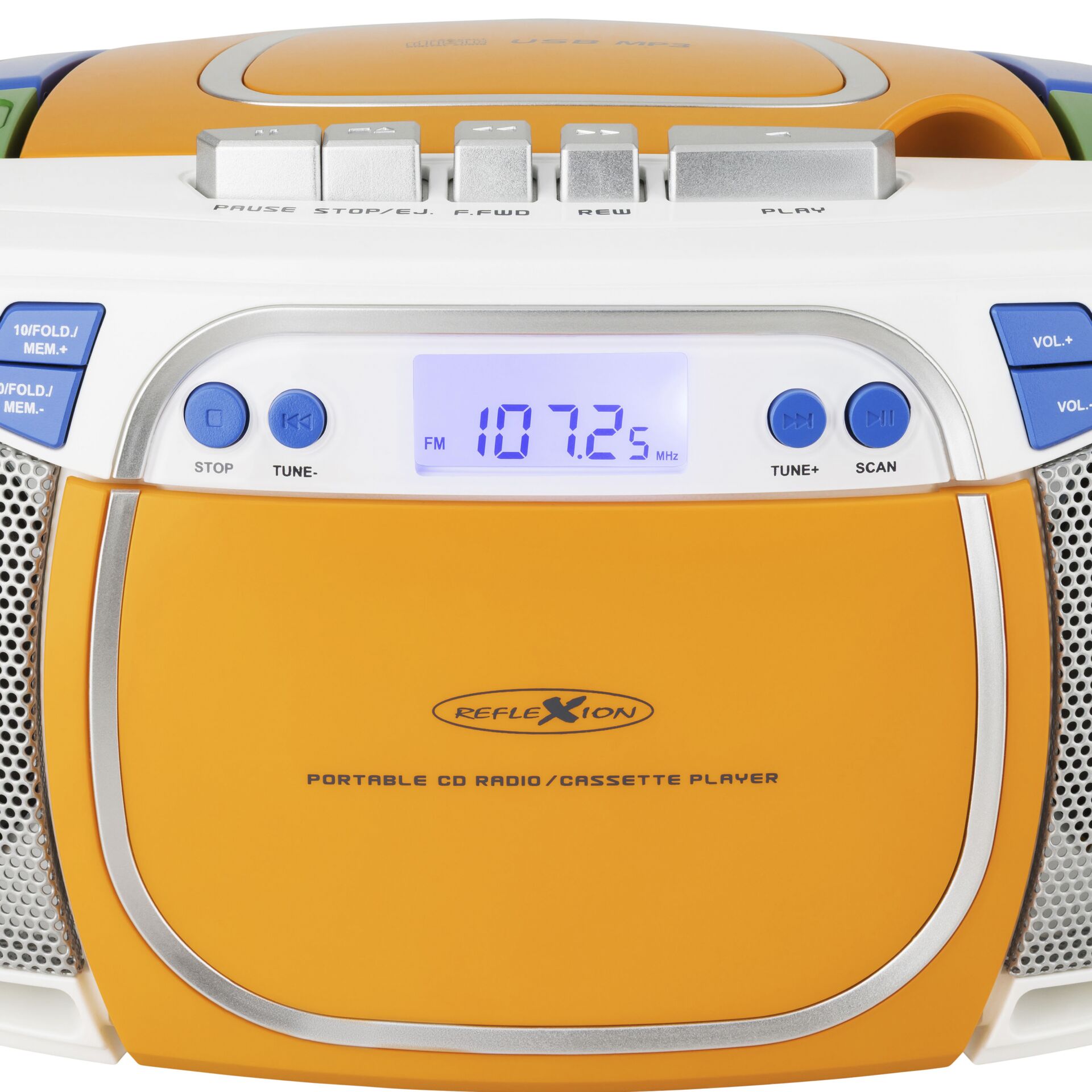 Boombox, Tragbarer Radio, CD-Player, Orangene Farbe, Anzeige