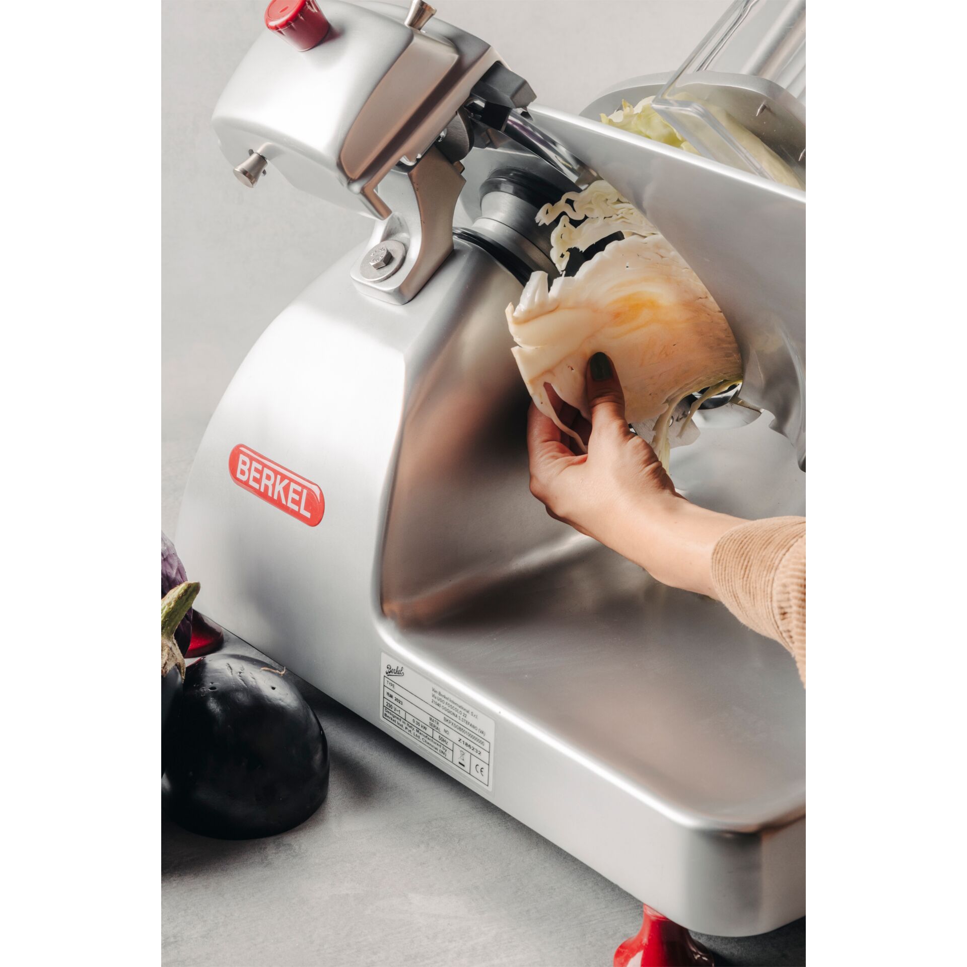 Schneidemaschine, Schnittgut, Küchenmaschine, Metallgehäuse, Gehäusemarke Berkel