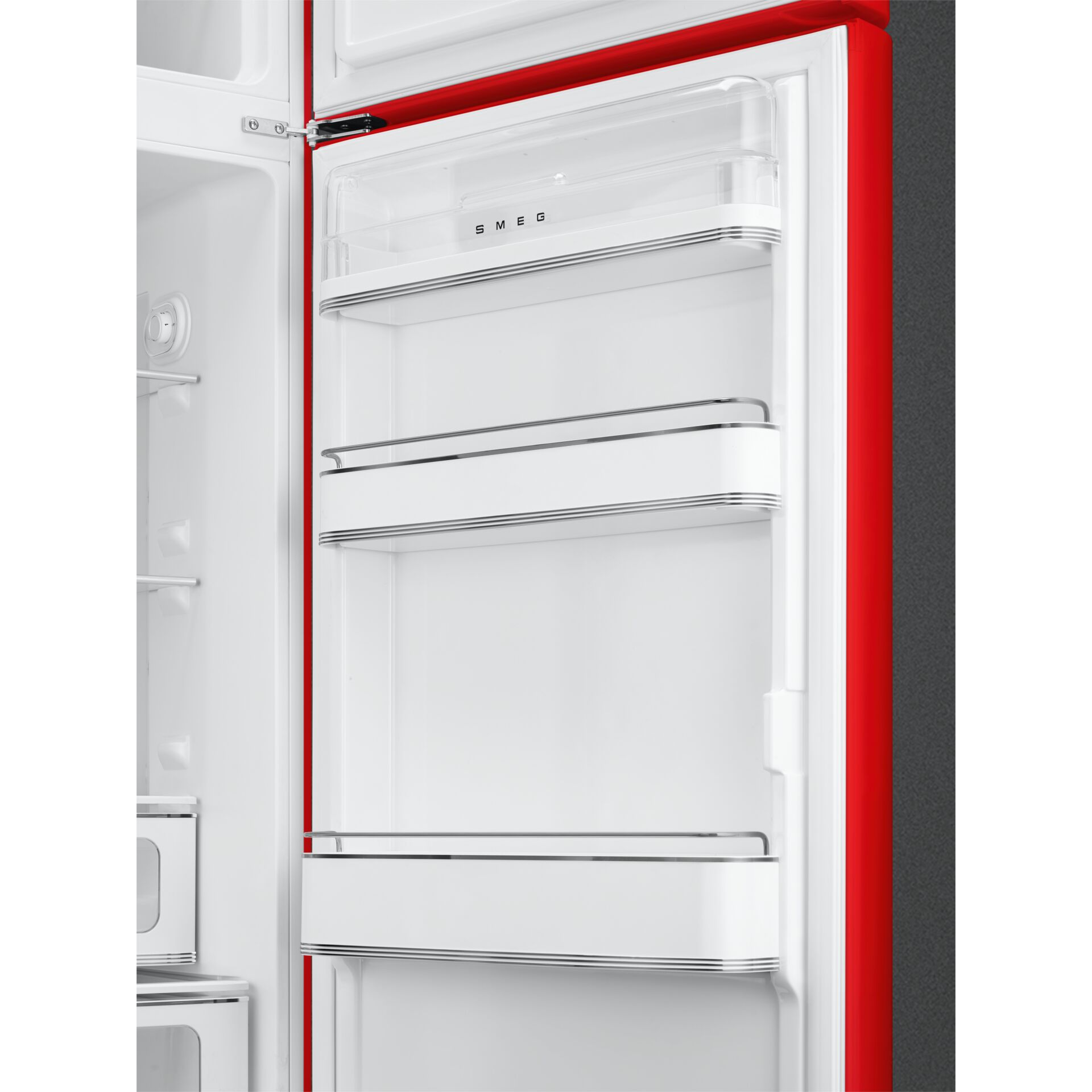 Kühlschrank, Side-by-Side, rote Tür, weißes Interieur, Smeg Markenname