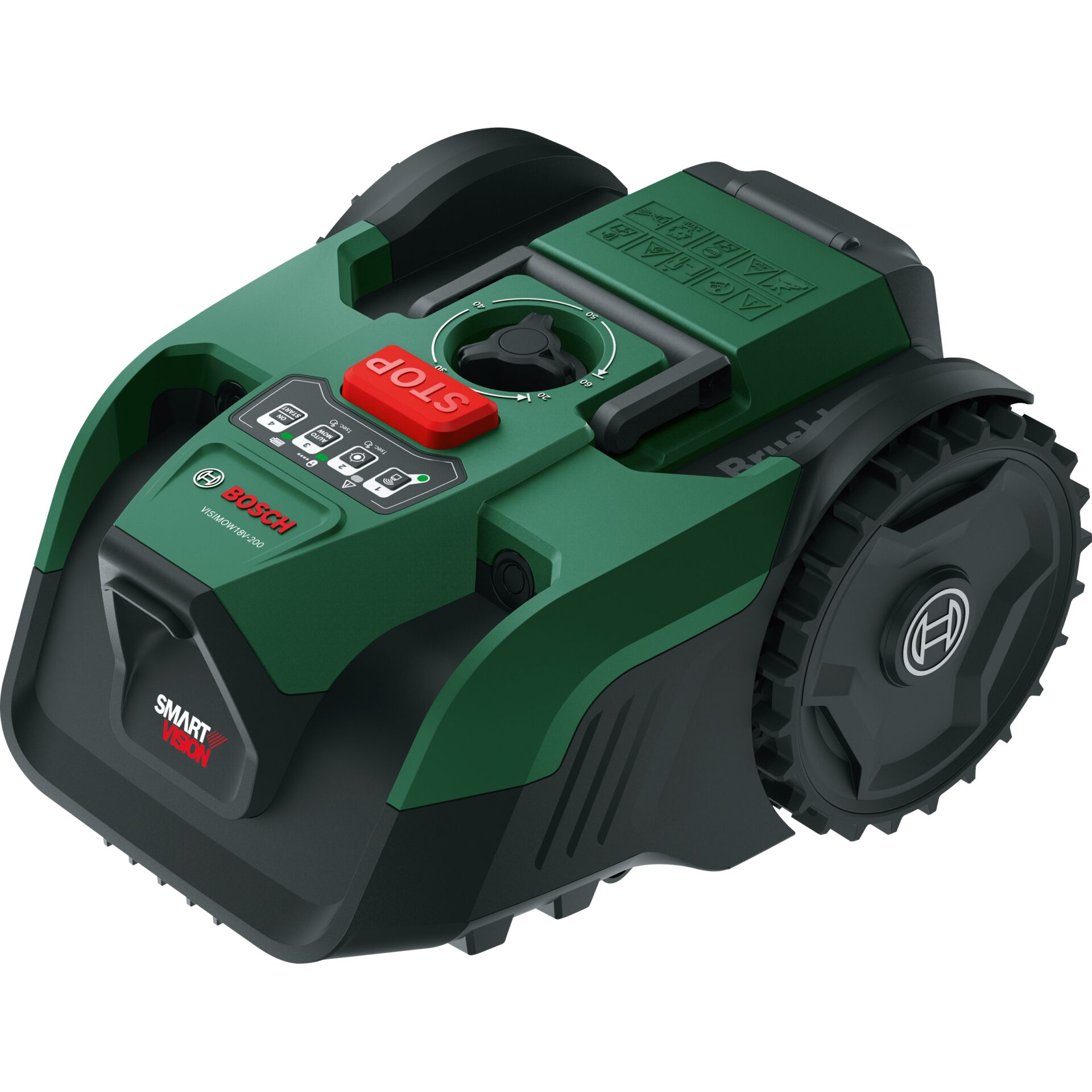 Rasenmähroboter, Ladewagen, Akku-Rasenroboter, Grün, Stopp-Taste
