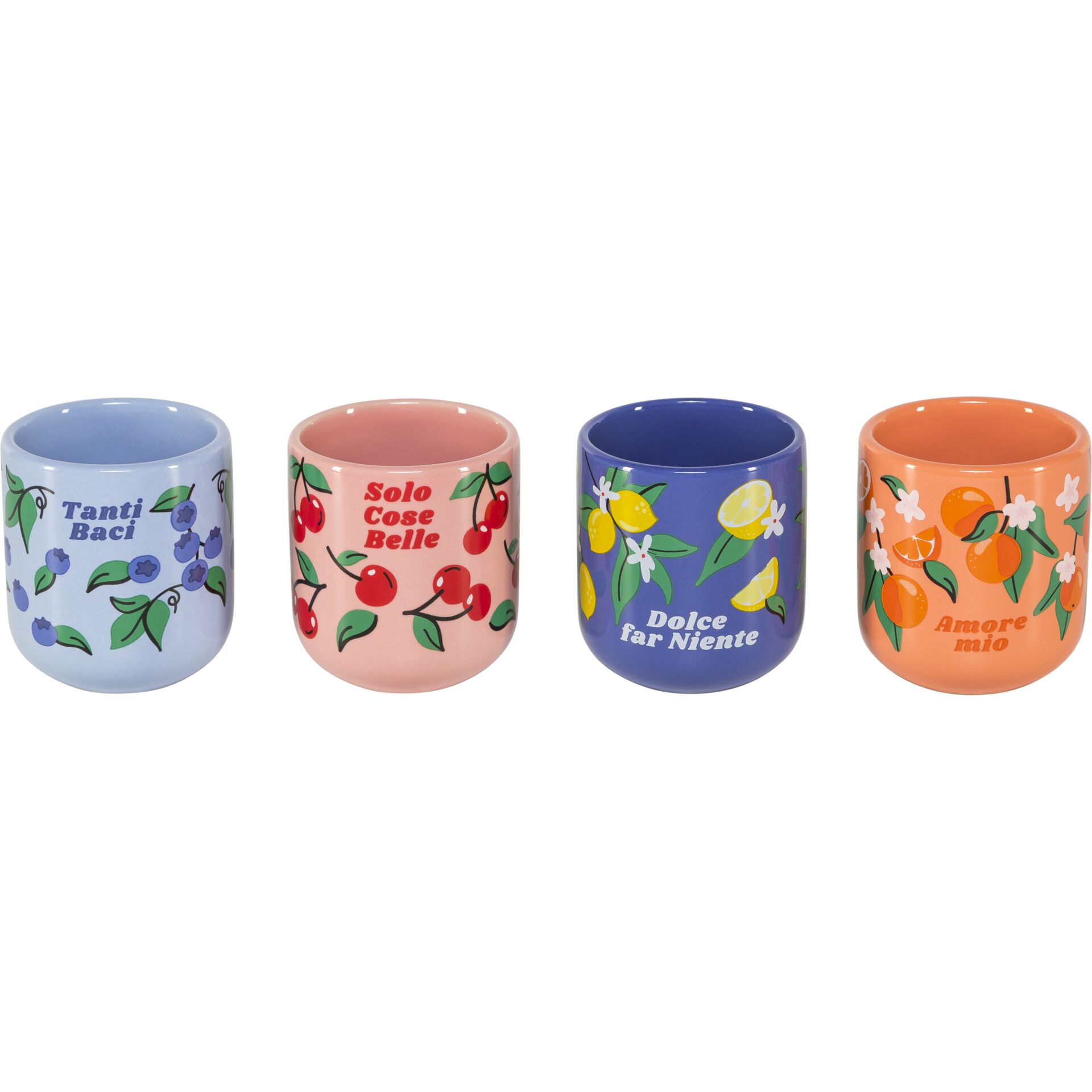 Becher, Becher-Set, Kaffeebecher, Früchte-Motiv, Mehrfarbig
