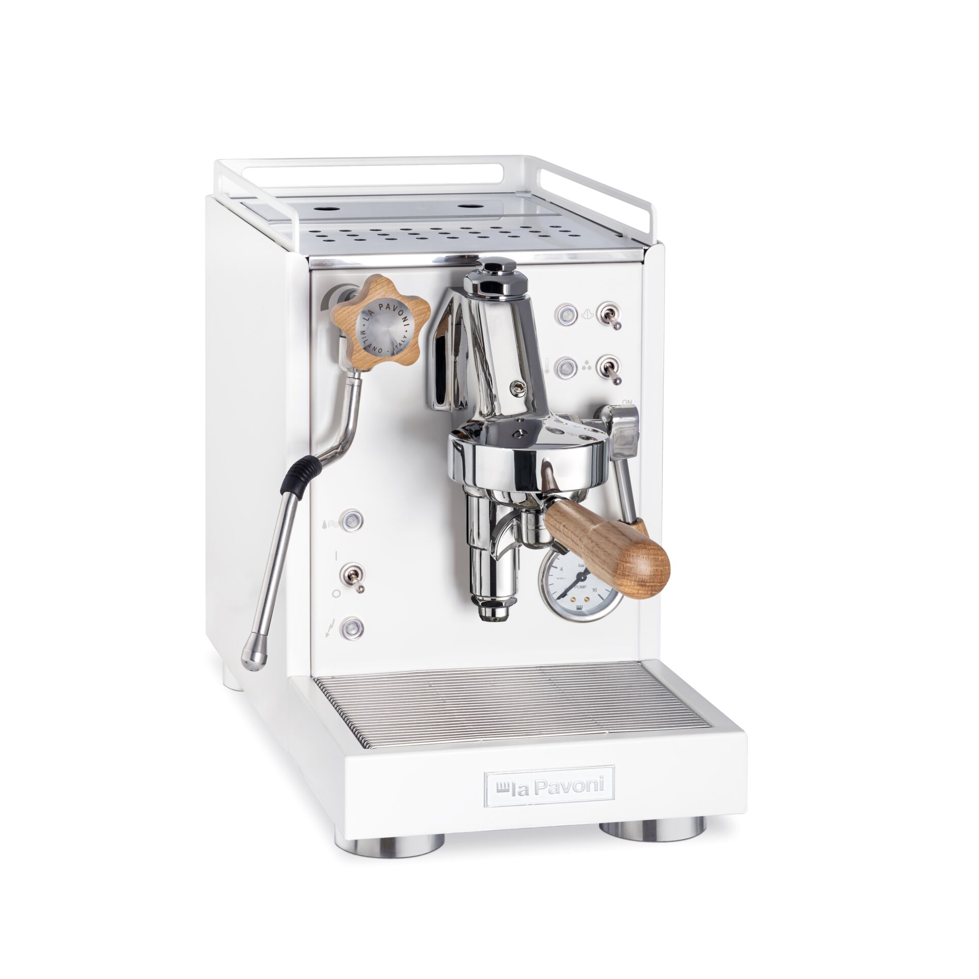 Espressomaschine, Edelstahl, Milchaufschäumer, Druckmesser, Handgriff