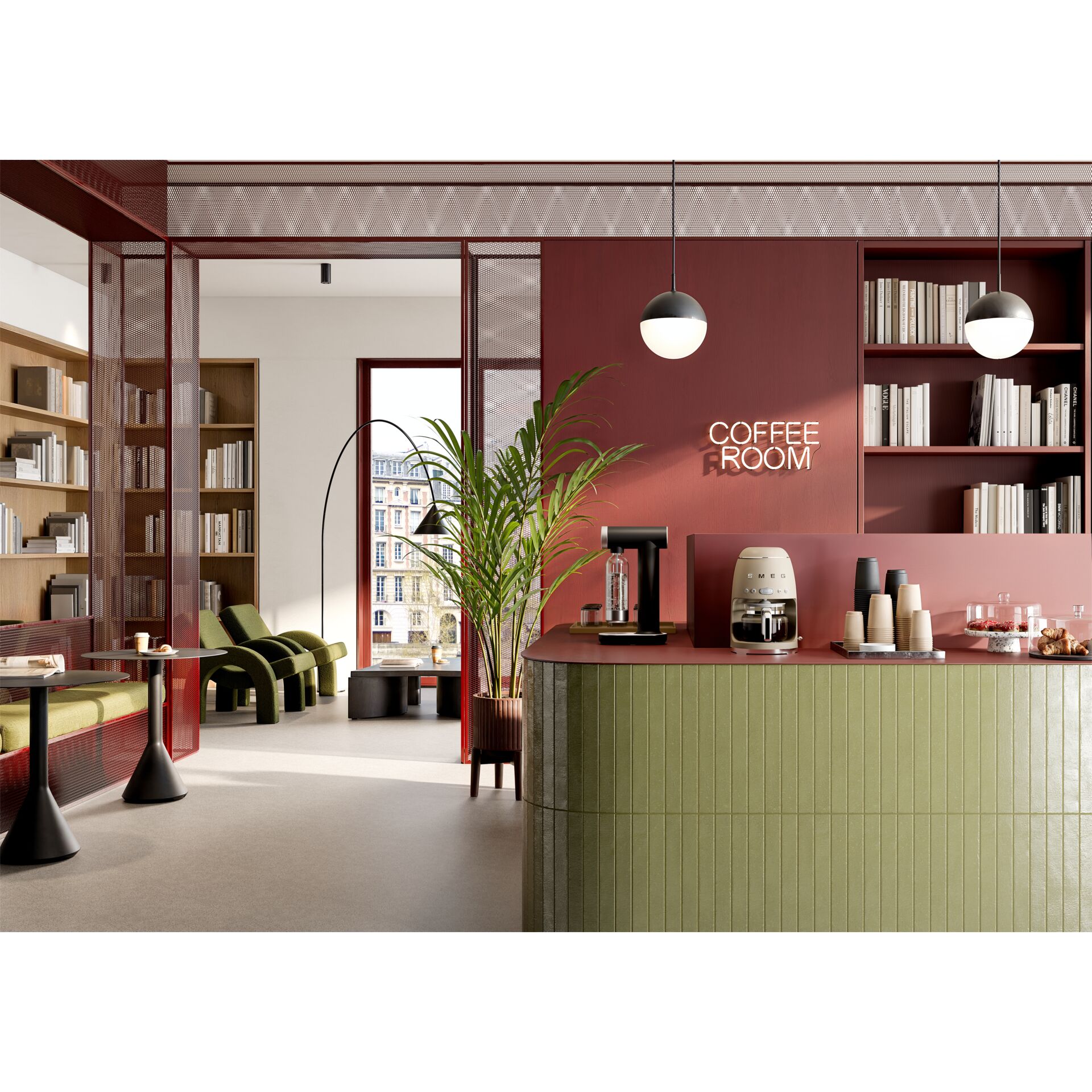Café, Kasse, Kaffeemaschine, Theke, Pflanze