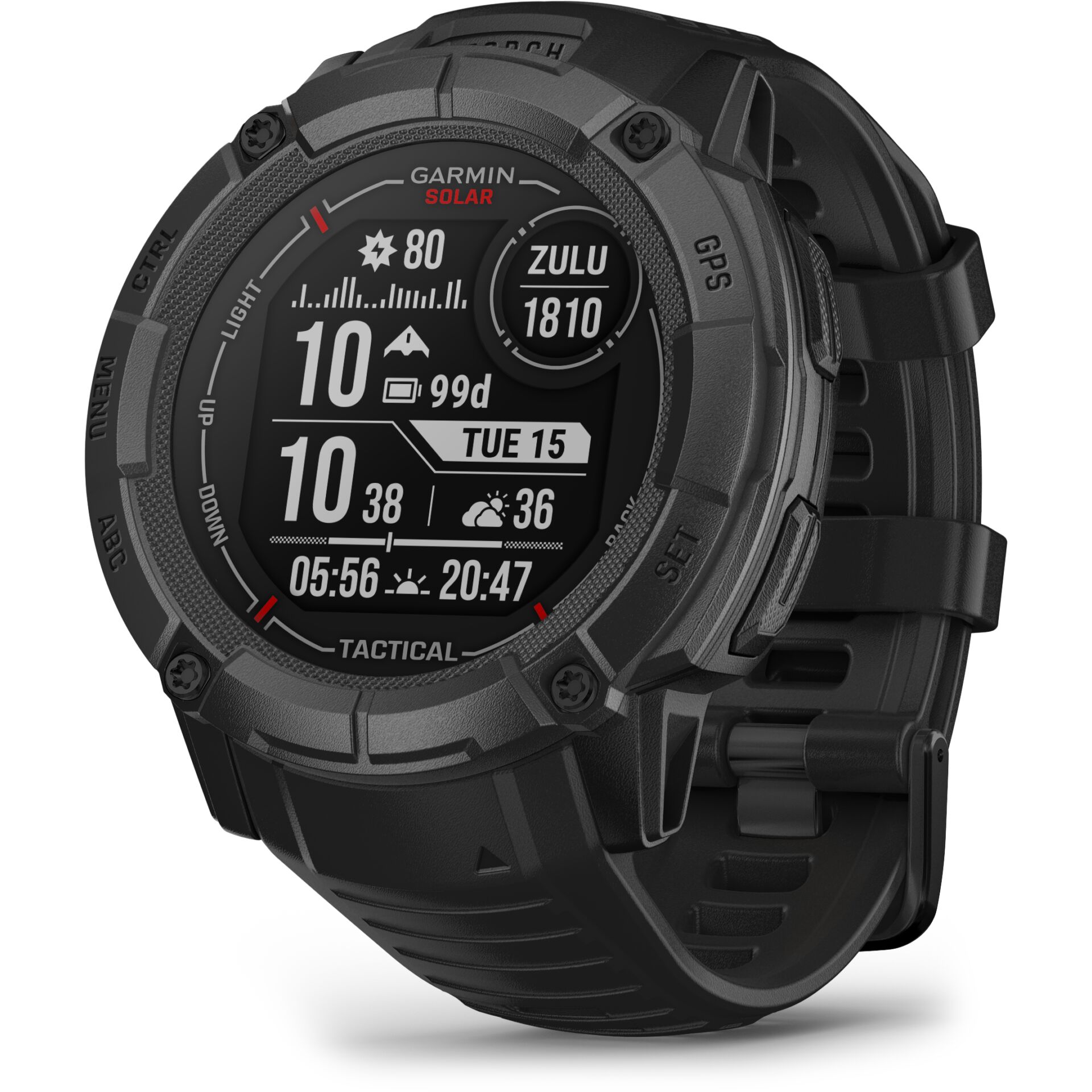 Taktische Uhr, Smartwatch, GPS, Gehäuse Schwarz, Robustes Band