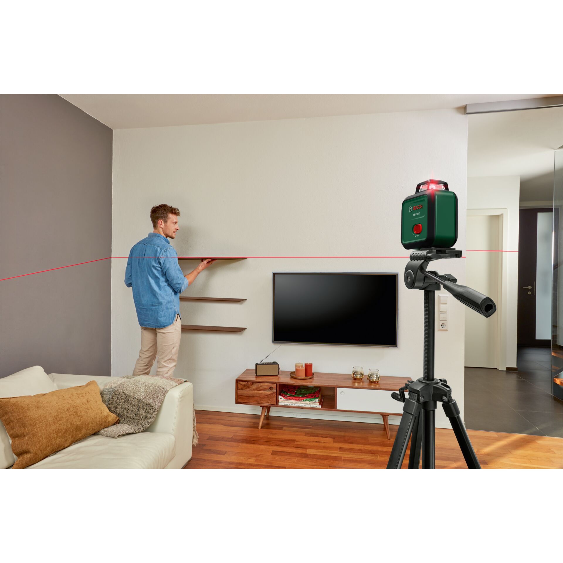 Laser, Wasserwaage, Stativ, Fernseher, Regal