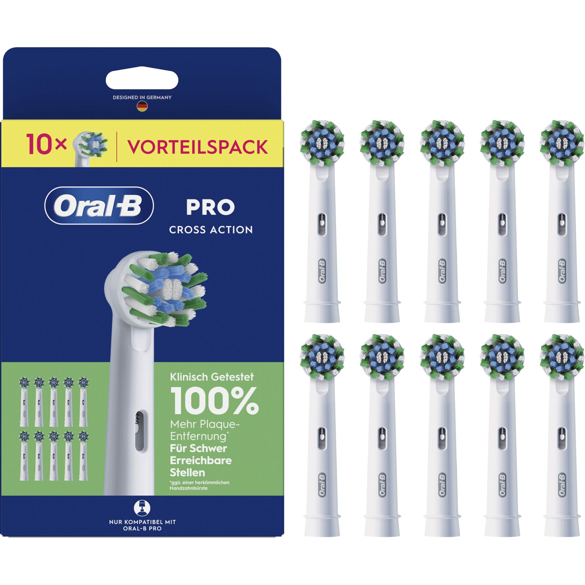 Elektrische Zahnbürstenaufsätze, Schallbürstenkopf, Oral-B Pro, Pro Cross Action, Weiß/Grün