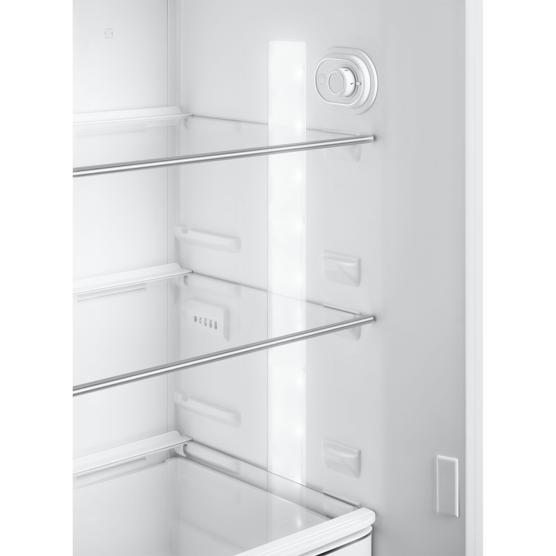 kühlschrank, eismittel, innenraum, stahlstangen, regale