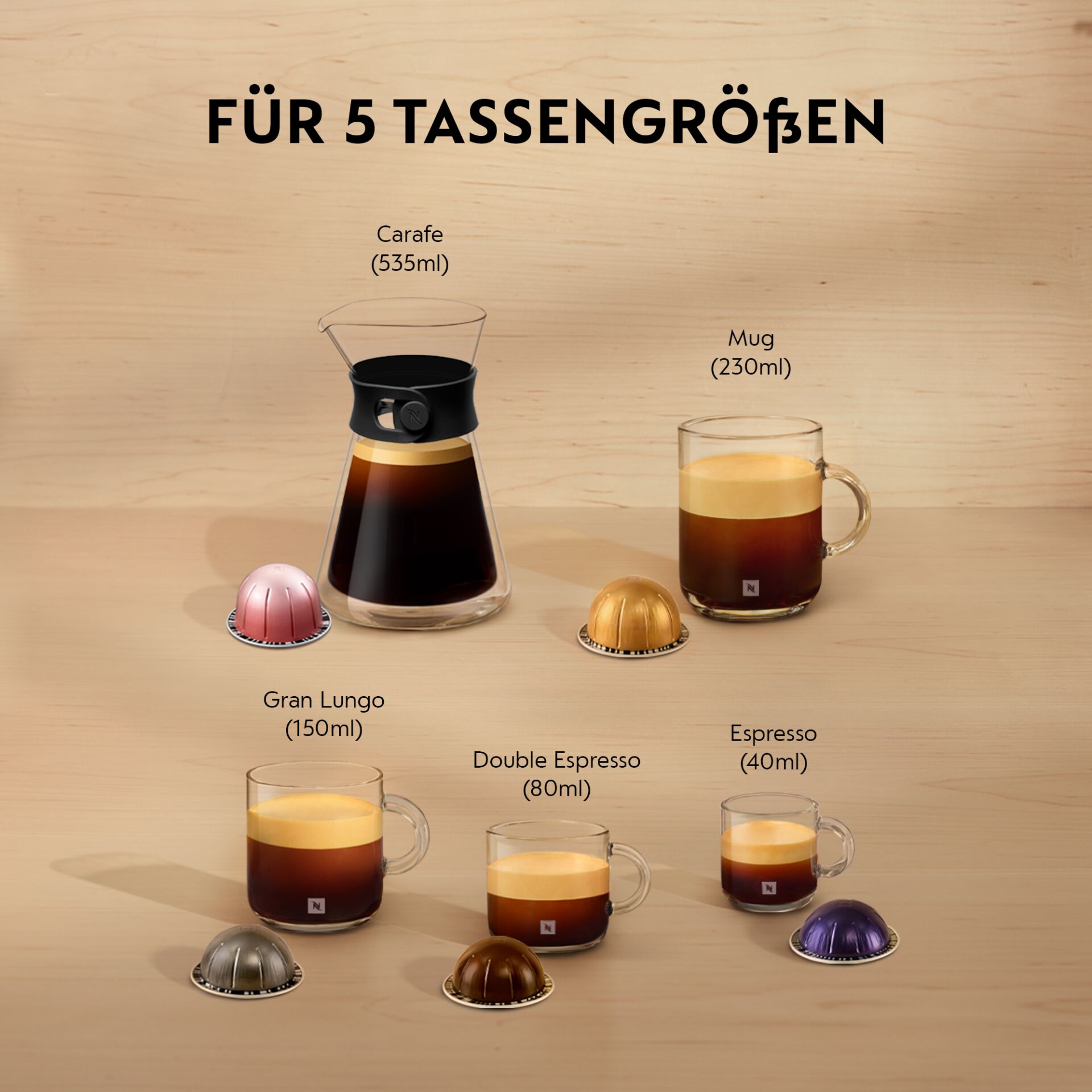 Kaffeekanne, Kaffeetassen, Espresso-Set, Kapseln, Kaffee-Setup