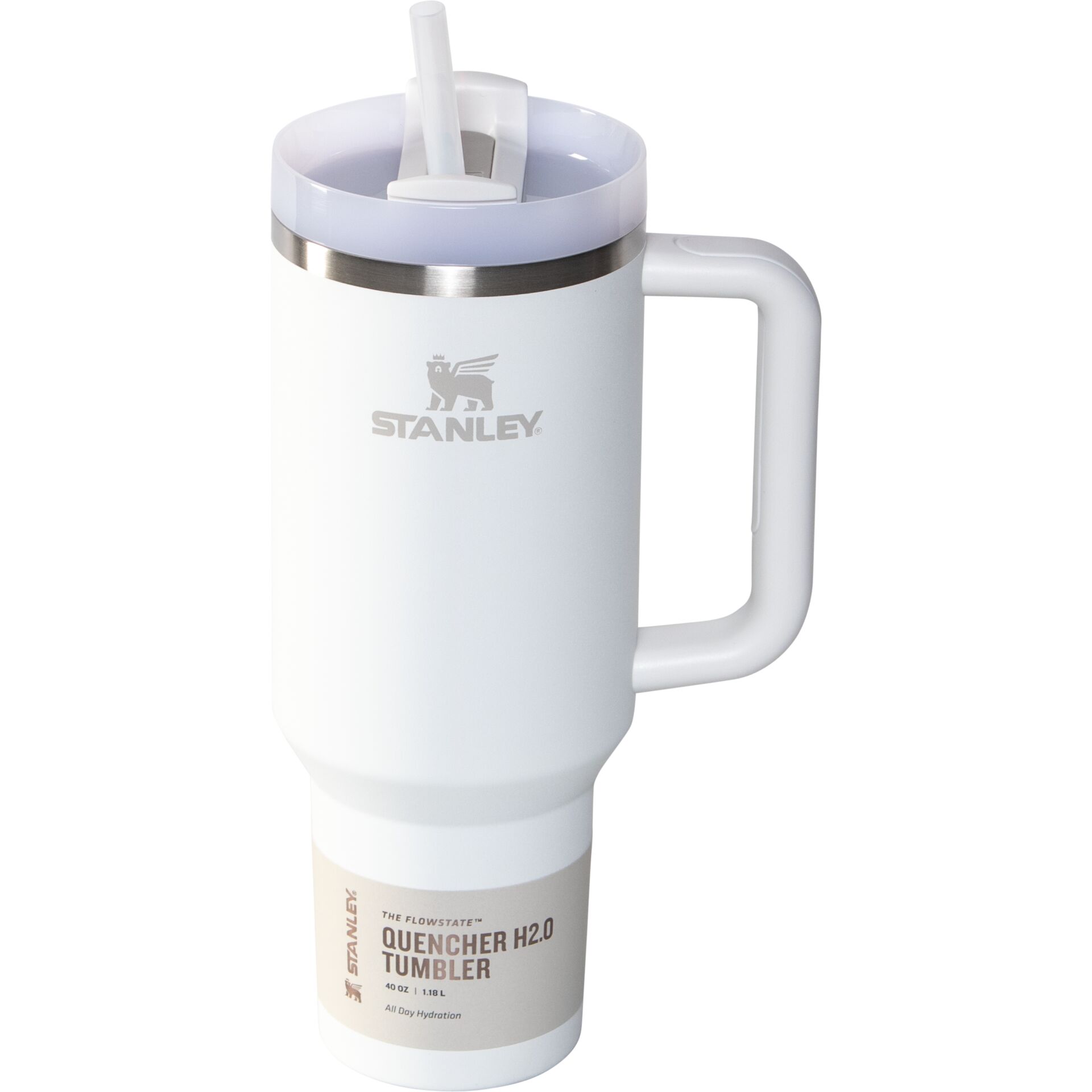 Stainlessstahl-Becher, Reise-Tumbler, weißer Becher, Quencher H2.0, Stanley-Logo