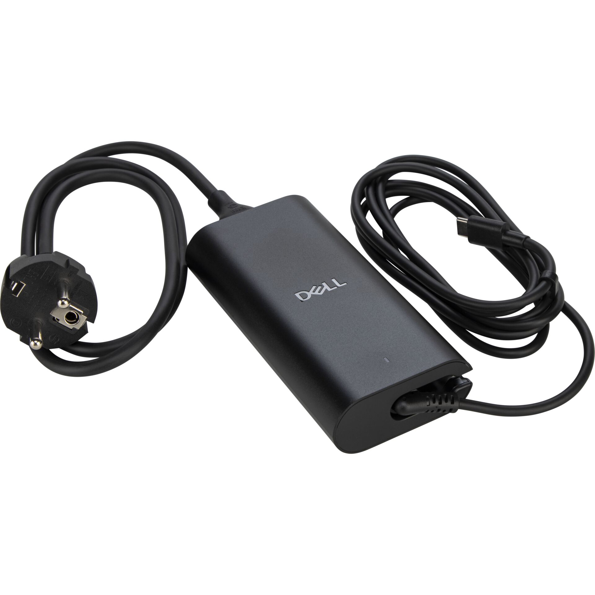 USB-C-Ladegerät, Ladekabel, Adapter, zusammengefaltet, Schwarz, Laptop-Adapter, Netzadapter, DC-Ausgang, USB-C Anschluss, Dell-kompatibel