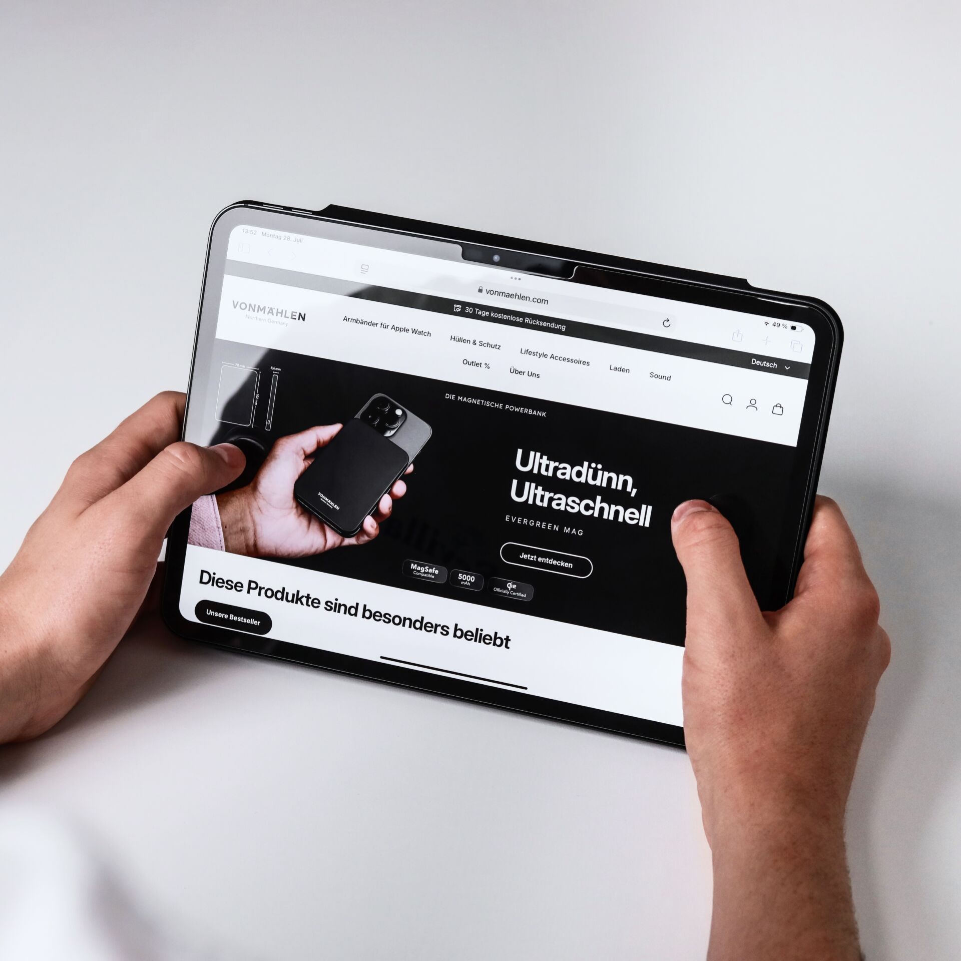 Tablet, Faltbar, Schwarz, Website, Hände