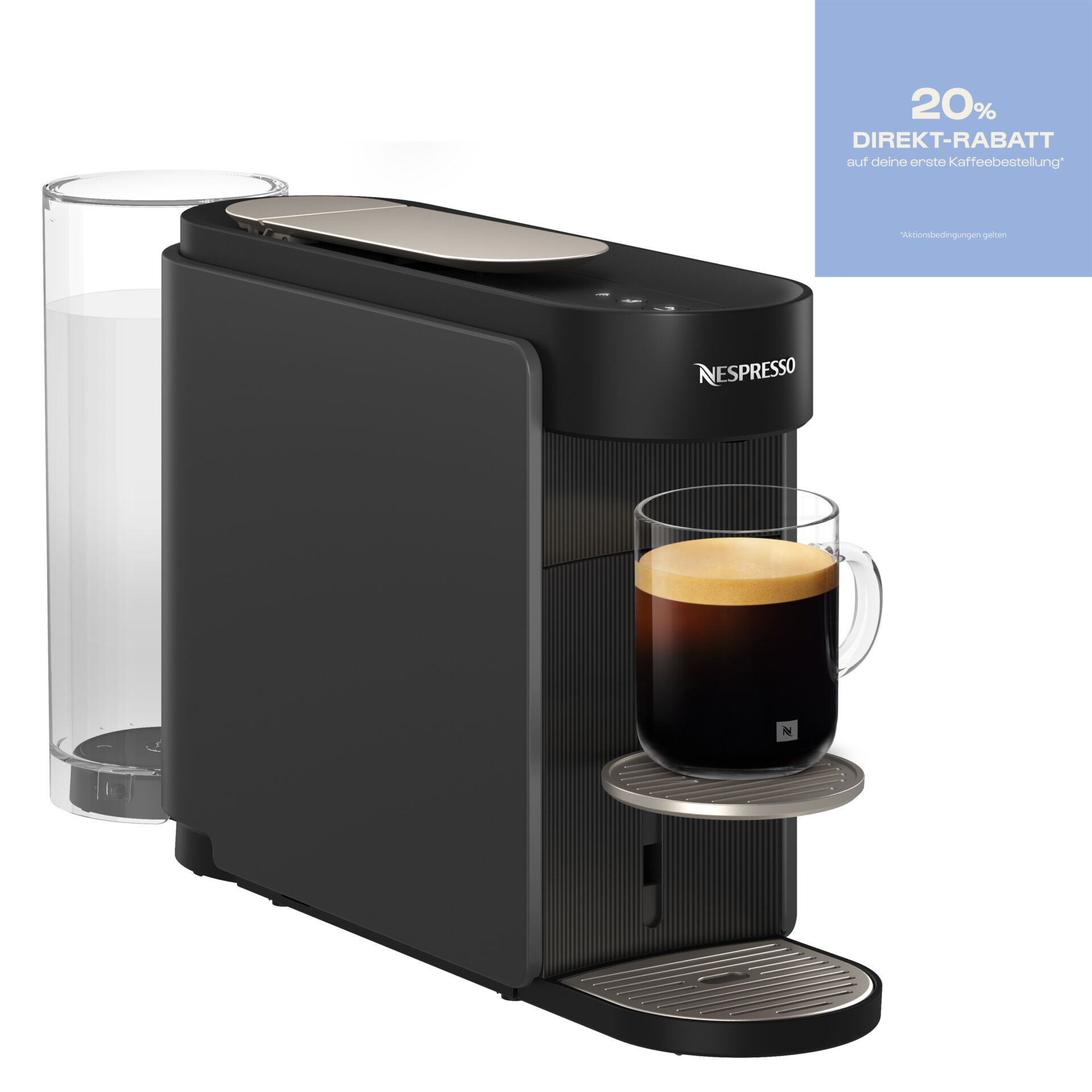 Kaffeemaschine, Espressomaschine, Kaffeezubereitung, Integraierter Milchschaumbehälter, Becherhalter, Kaffeemaschine, Espressomaschine, Kapselmaschine, Einzelportion-Kaffee, Espresso-Becher
