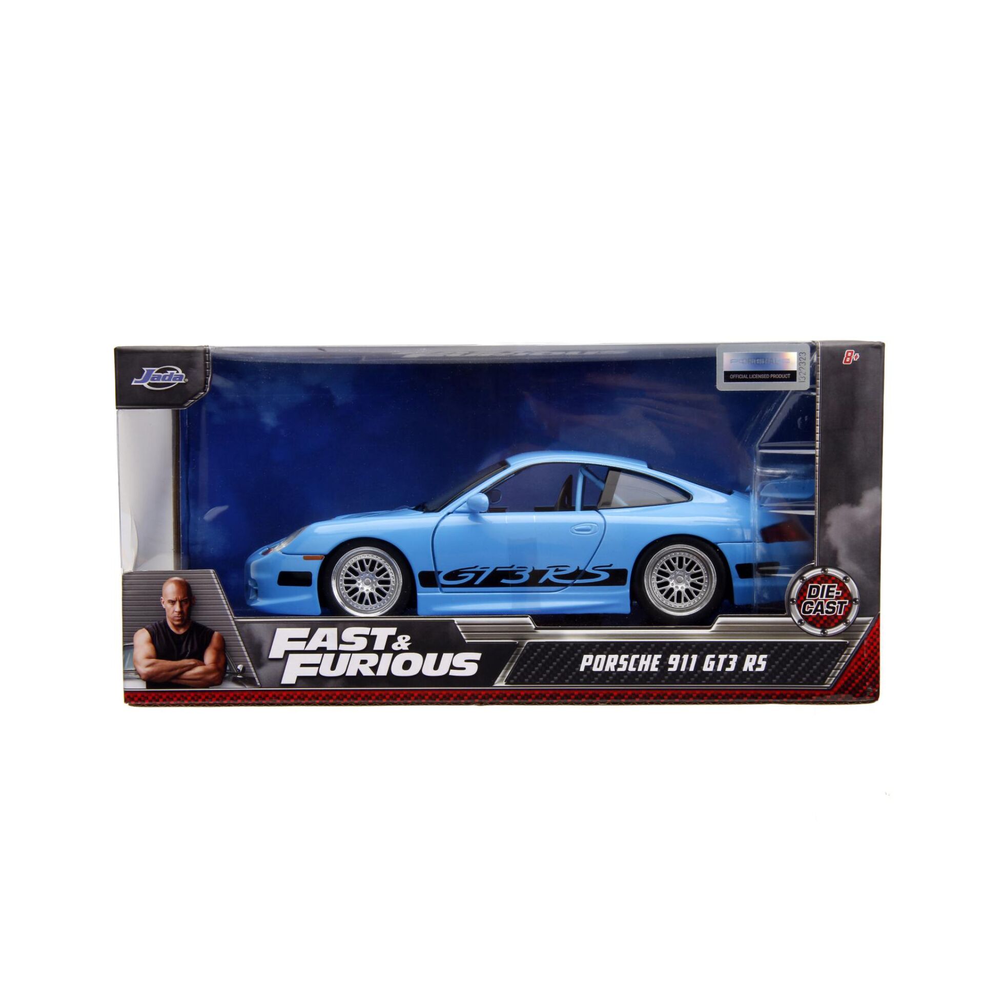 Porsche 911 GT3 RS, Diecast-Auto, Blaues Modell, Fast & Furious, Modellauto-Verpackung