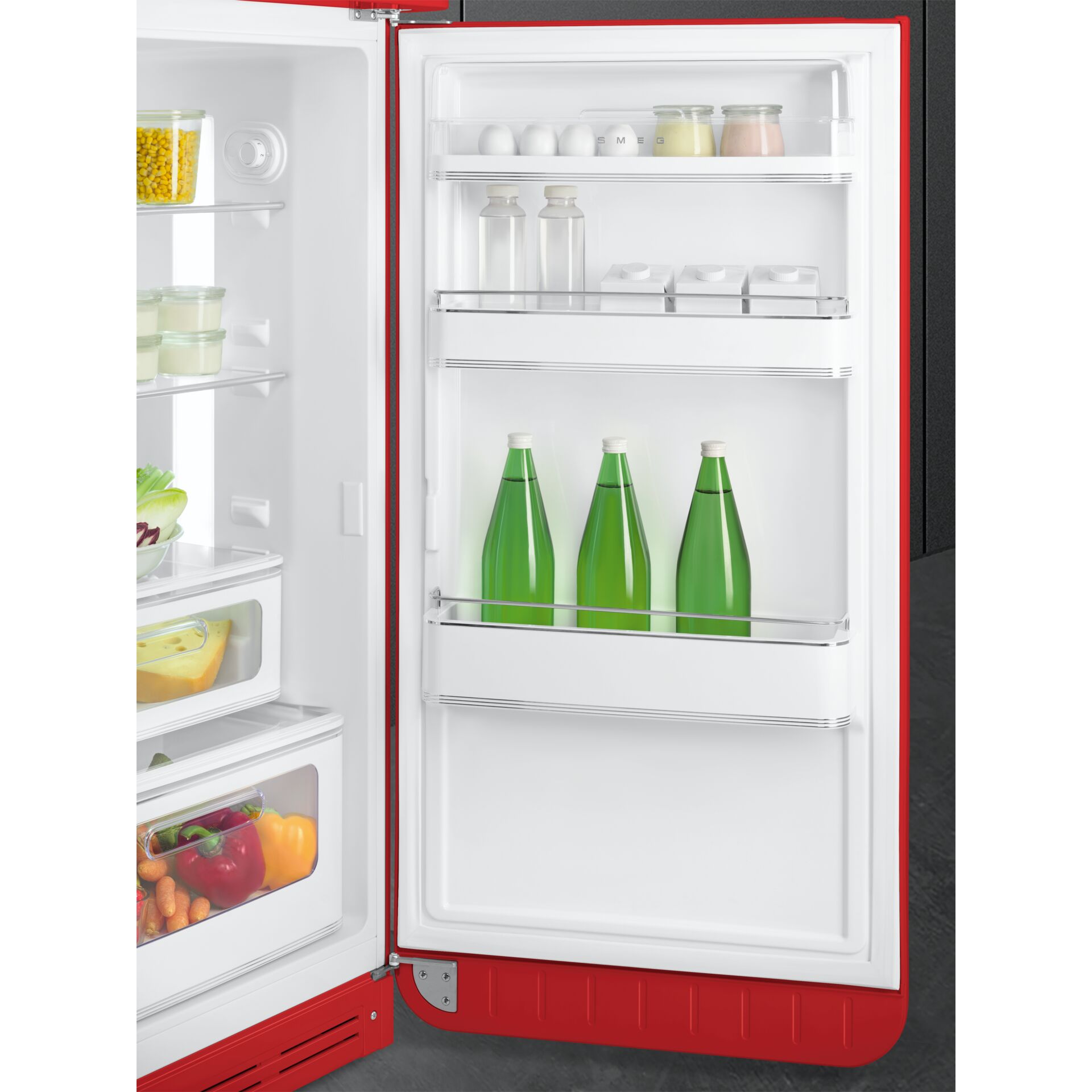Kühlschrank, Einbaukühlschrank, Glasflaschen, Weiß, Rot
