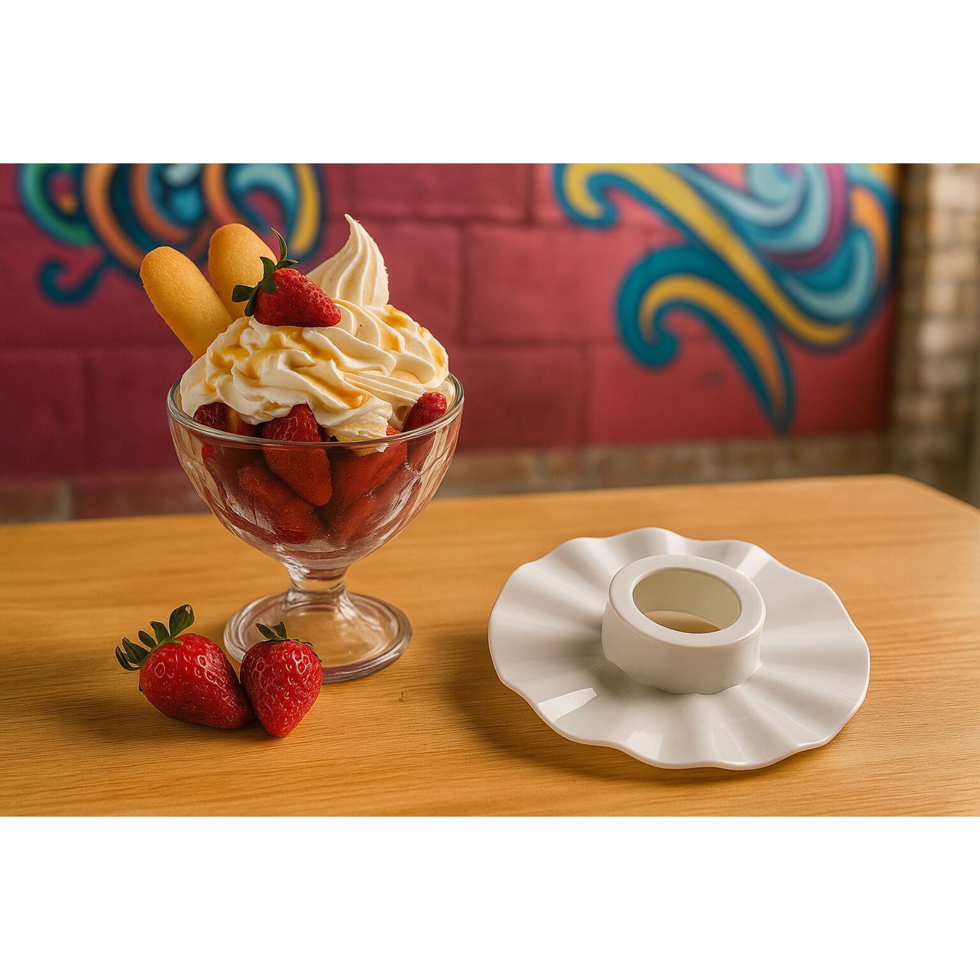 Erdbeeren, Schüssel, Eiscreme, Sahne, Karamellsoße