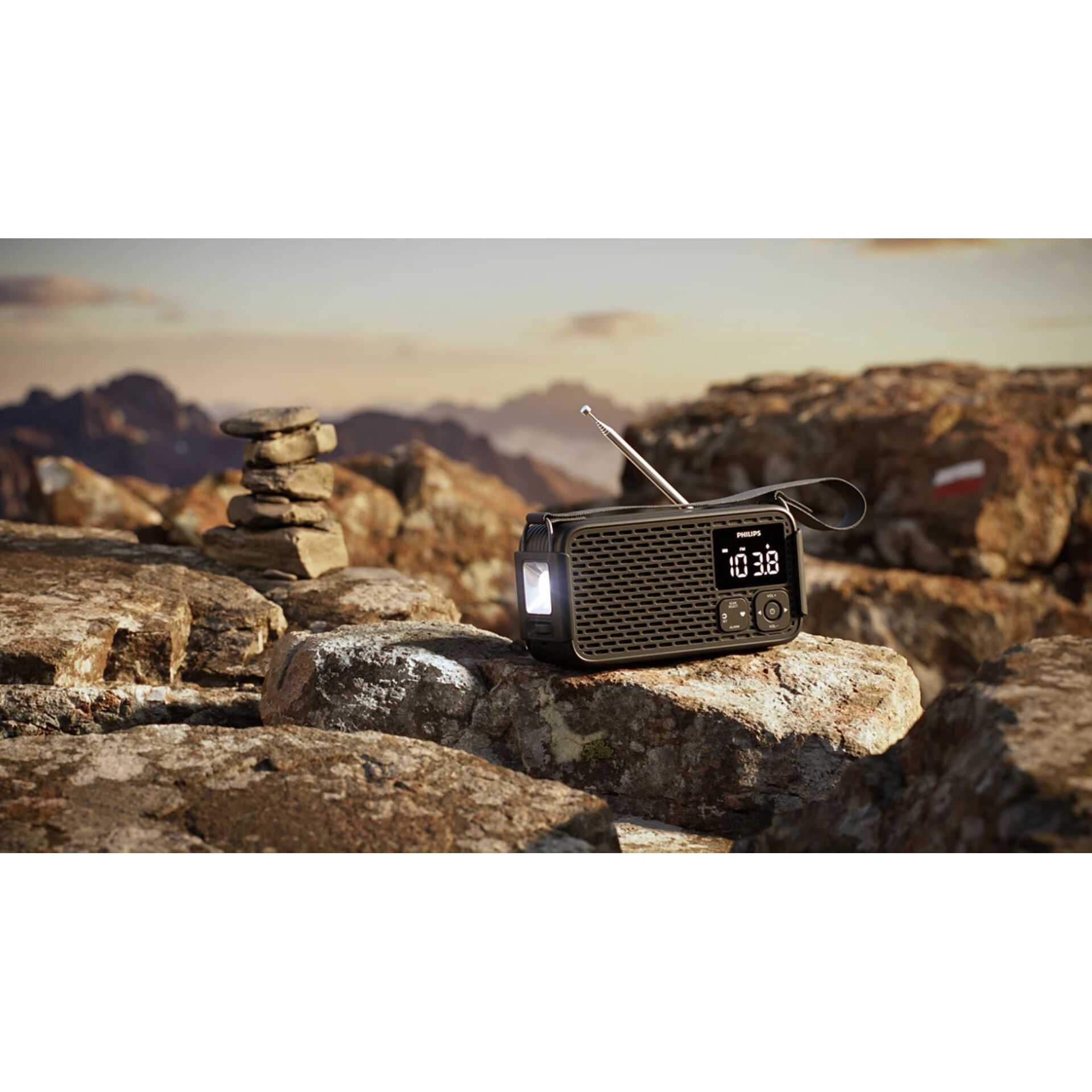 radio, portabler, handheld, schwarz, digital