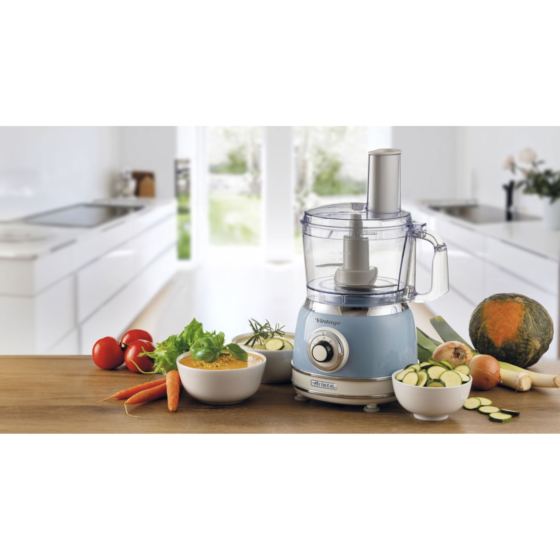 Küchenmaschine, Food Processor, Blau, Sichtbarer Deckel, Kreiselmesser