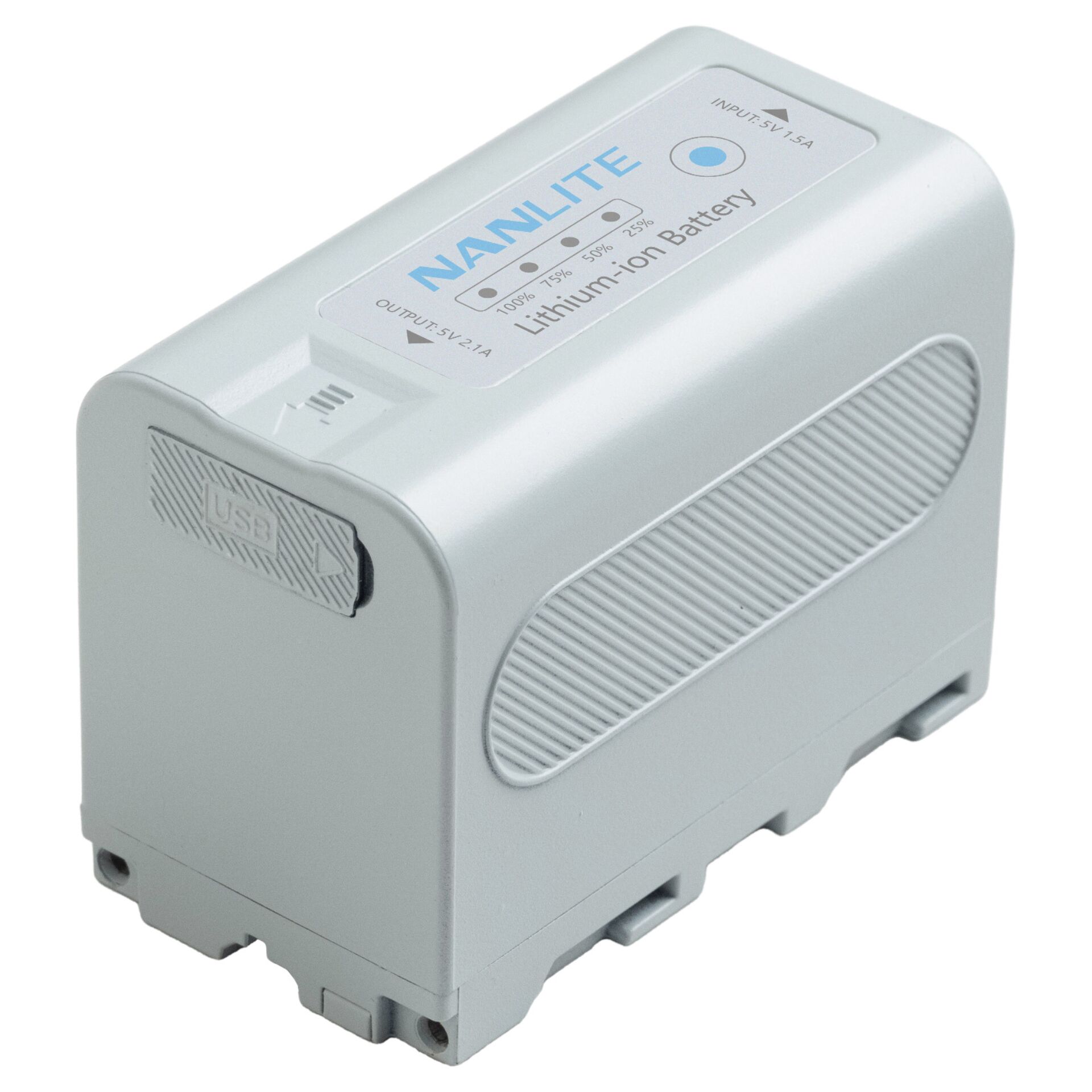 Lithium-Ion Akku, Batteriepack, USB-Anschluss, Gehäuse grau, Tragbare Energie