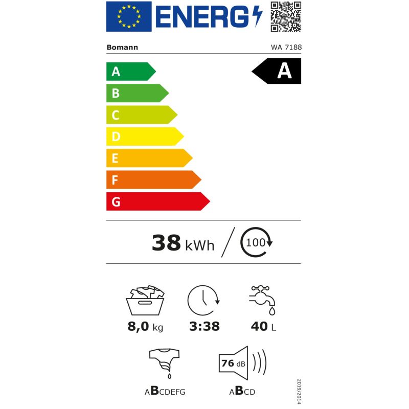 Bomann WA 7188   weiß   8 kg  Waschmaschine – Energieeffizienzklasse A