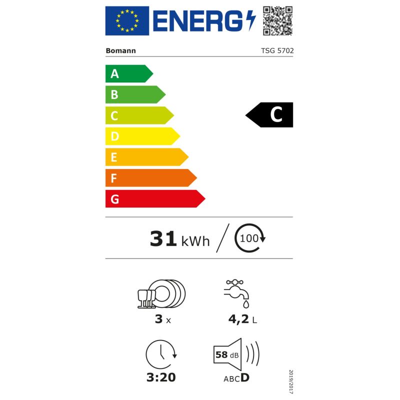 Bomann TSG 5702   weiß/schwarz – Energieeffizienzklasse C
