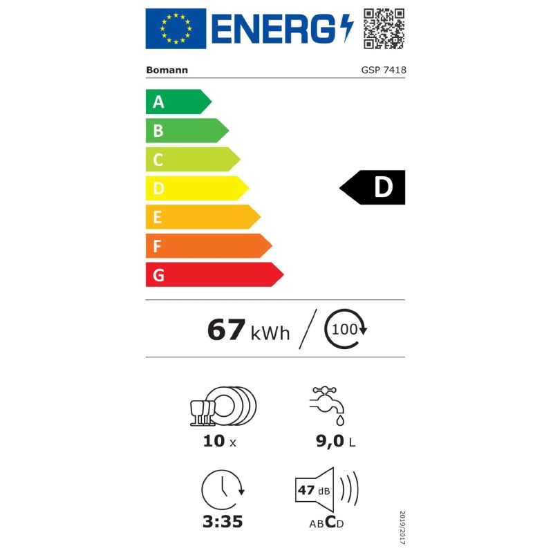 Bomann GSP 7418 weiß      45 cm – Energieeffizienzklasse D