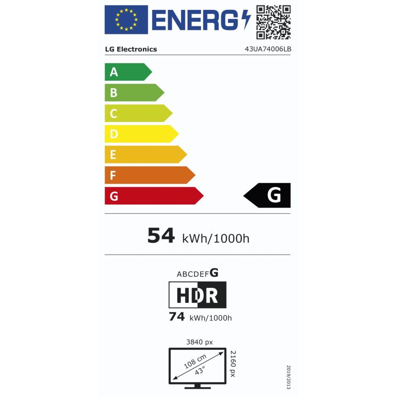 LG 43UA74006LB  schwarz – Energieeffizienzklasse G