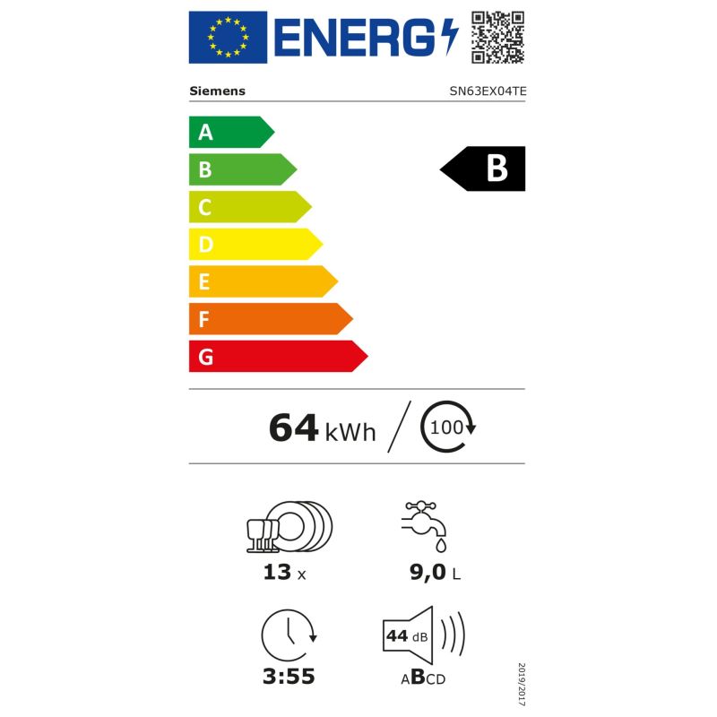 Siemens SN63EX04TE  Spüler vollintegriert 60 cm – Energieeffizienzklasse B